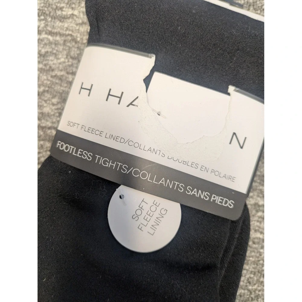 H. Halston Womens 2 Pack‎ Black Fleece Lined Footless Tights S/M